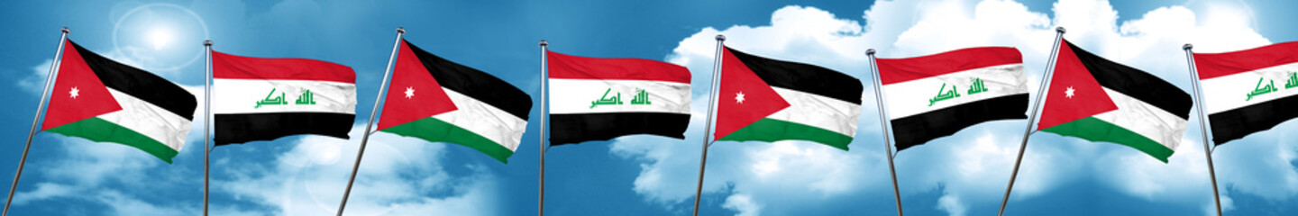 Jordan flag with Iraq flag, 3D rendering