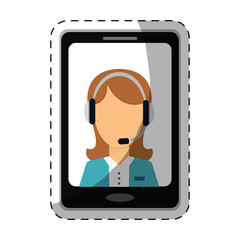 call center telemarketing tech service worker wearing headset on cellphone screen  icon image vector illustration design 