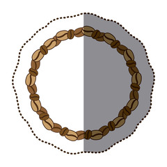 silhouette color sticker with round chain with coffee beans vector illustration