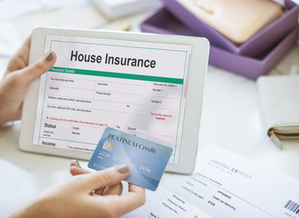Fototapeta na wymiar House Insurance Document Form Concept