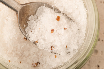 Truffle Salt and Steel Spoon in Crystal Jar Overhead