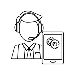 Fototapeta na wymiar man headphone with smartphone services icon vector illustration