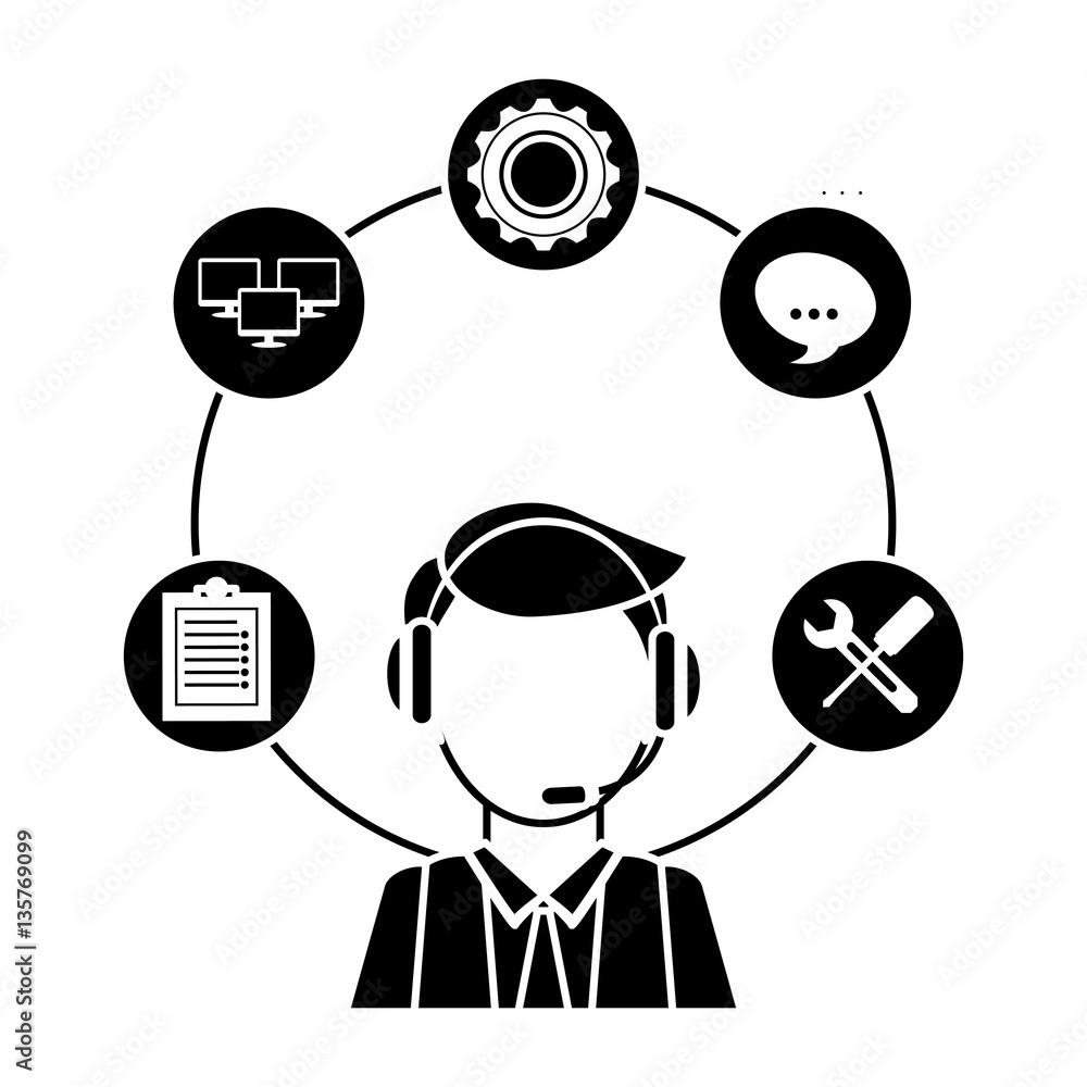 Sticker technical service and call center icon, vector illustration image