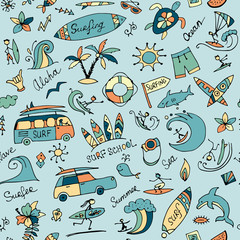 Materiał do szycia Surfing seamless pattern, sketch for your design