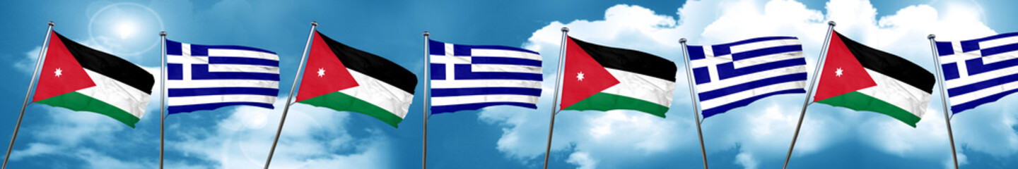 Jordan flag with Greece flag, 3D rendering