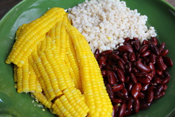 Fresh corn, Red Beans and One type of rice.