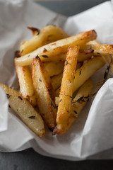 Closeup of Baked Fries on Paper