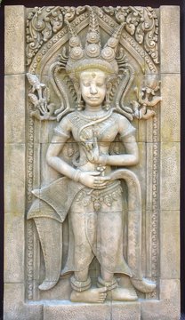 Detail of the Khmer ancient stone sculpture