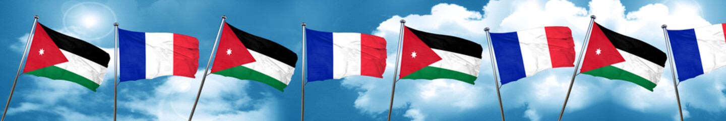Jordan flag with France flag, 3D rendering
