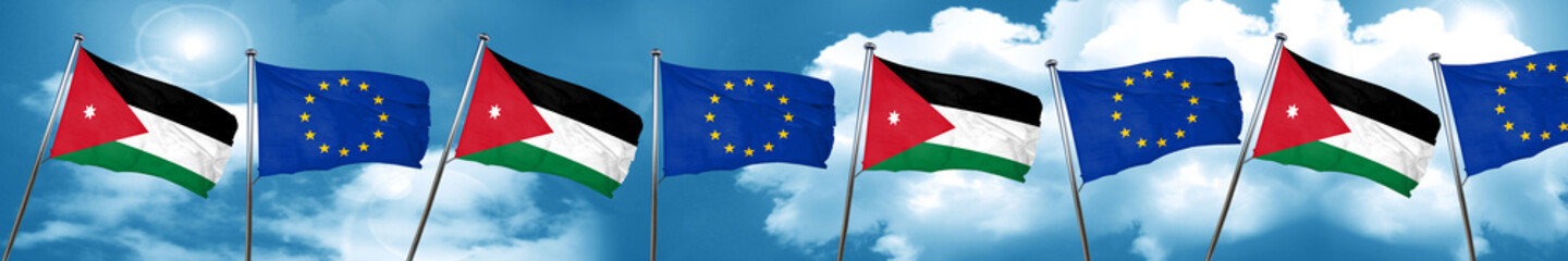 Jordan flag with european union flag, 3D rendering
