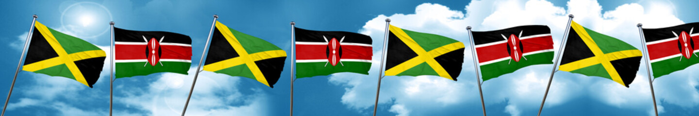 Jamaica flag with Kenya flag, 3D rendering