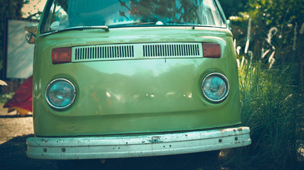  The front view of the retro van in vintage style picture.