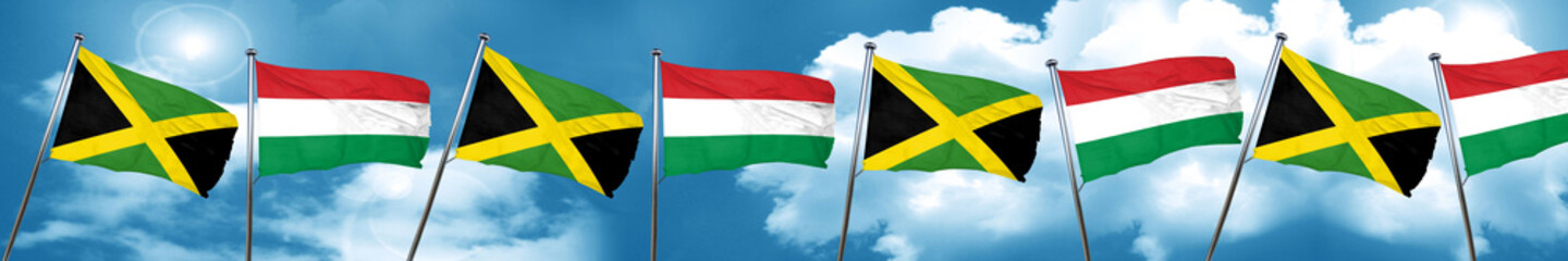 Jamaica flag with Hungary flag, 3D rendering