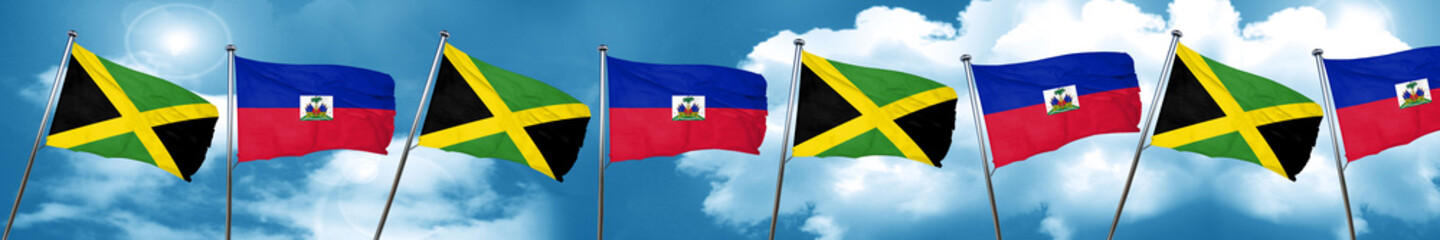 Jamaica flag with Haiti flag, 3D rendering