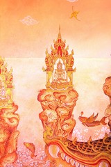 Traditional thai style painting image on the wall, Temple Thailand.