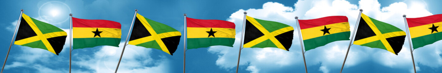 Jamaica flag with Ghana flag, 3D rendering