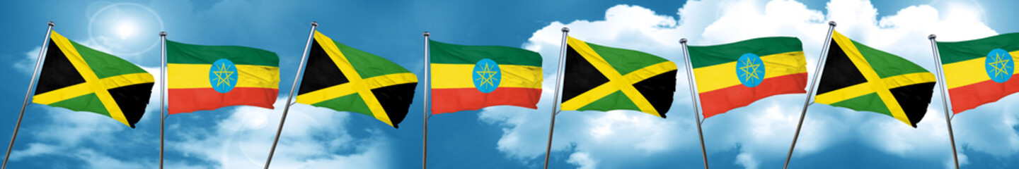 Jamaica flag with Ethiopia flag, 3D rendering