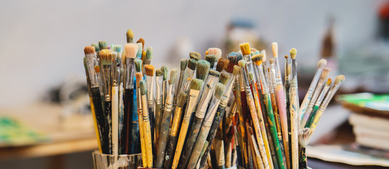 Paint Brushes isolated in blur background, close-up