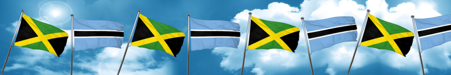 Jamaica flag with Botswana flag, 3D rendering