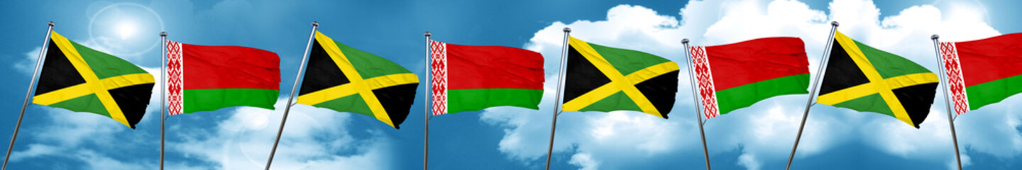 Jamaica flag with Belarus flag, 3D rendering