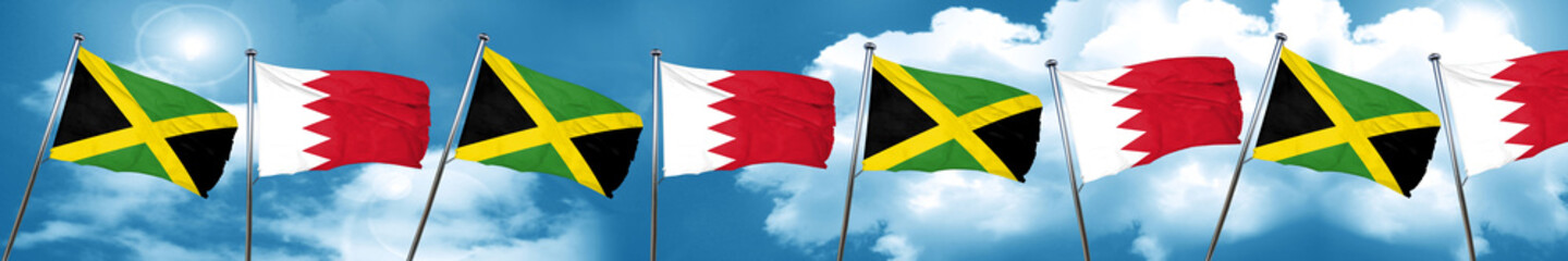 Jamaica flag with Bahrain flag, 3D rendering