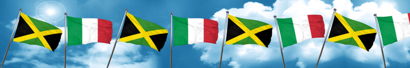 Jamaica flag with Italy flag, 3D rendering