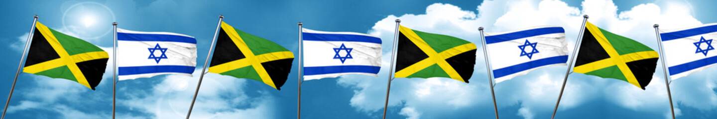 Jamaica flag with Israel flag, 3D rendering