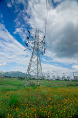 Electricity Tower with Cloudy