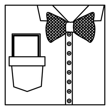 square border silhouette close up formal shirt with bow tie and note vector illustration