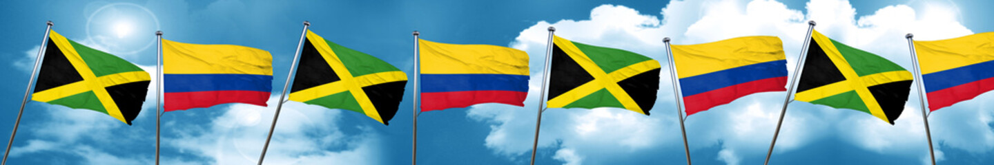Jamaica flag with Colombia flag, 3D rendering