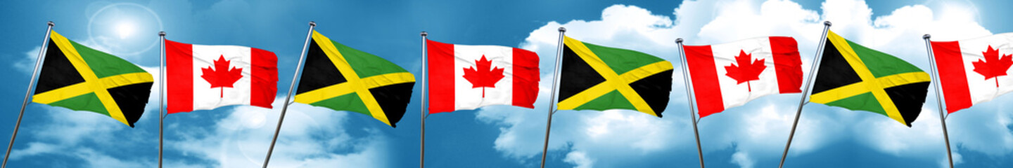 Jamaica flag with Canada flag, 3D rendering