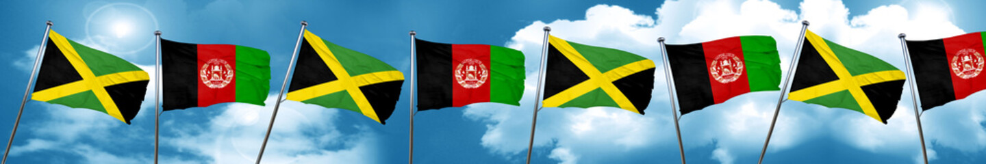Jamaica flag with afghanistan flag, 3D rendering