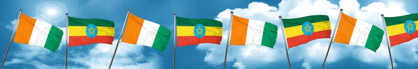 Ivory coast flag with Ethiopia flag, 3D rendering