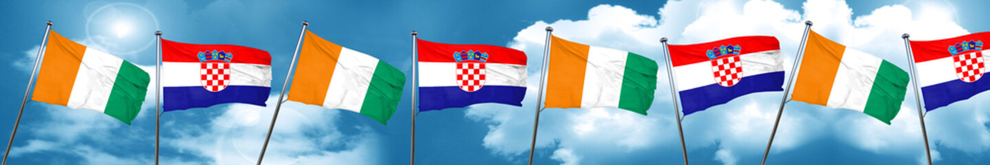 Ivory coast flag with Croatia flag, 3D rendering