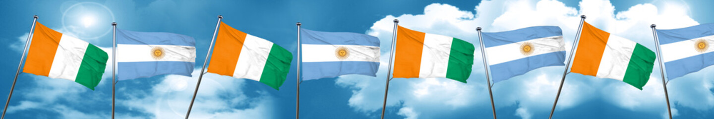 Ivory coast flag with Argentine flag, 3D rendering