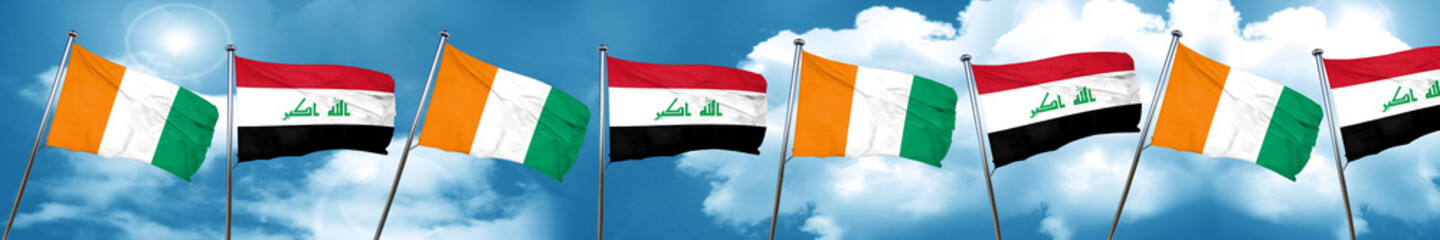 Ivory coast flag with Iraq flag, 3D rendering
