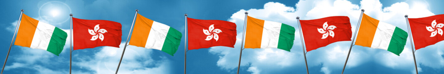 Ivory coast flag with Hong Kong flag, 3D rendering