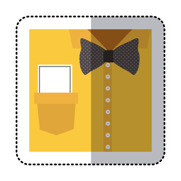 sticker close up formal shirt with bow tie and note vector illustration