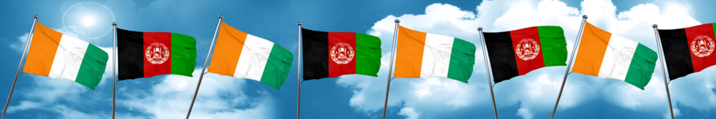 Ivory coast flag with afghanistan flag, 3D rendering