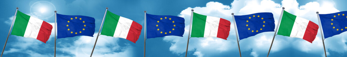 Italy flag with european union flag, 3D rendering