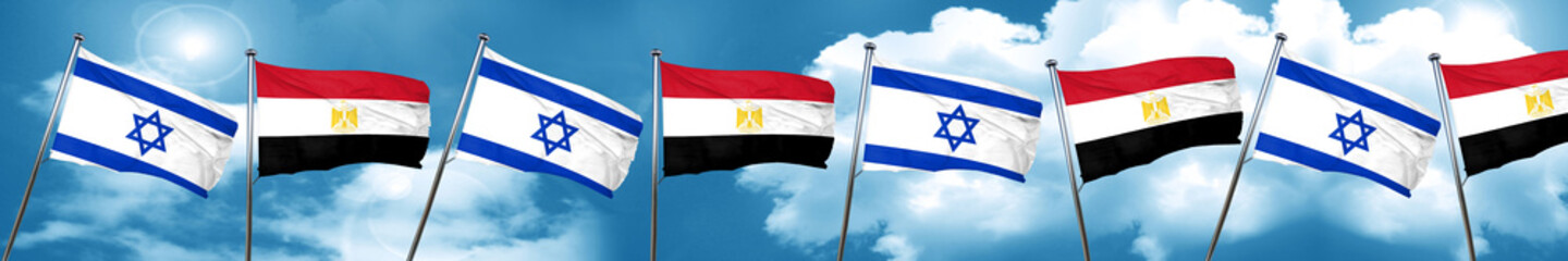 Israel flag with egypt flag, 3D rendering