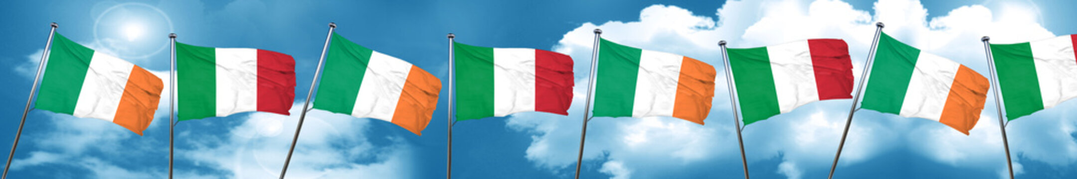 Ireland flag with Italy flag, 3D rendering