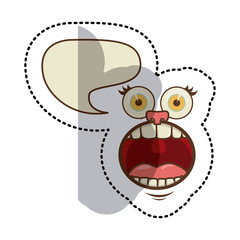sticker colorful face cartoon gesture with dialog irregular box vector illustration