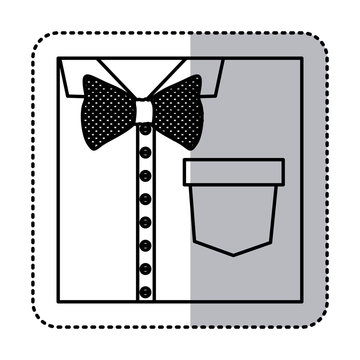 sticker monochrome contour close up formal shirt with bow tie vector illustration