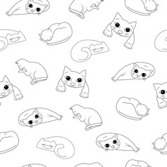 Seamless pattern with silhouettes of cute cats on white background