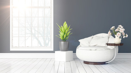 Naklejka na ściany i meble Modern bright interior with large window . 3D rendering