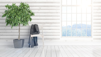 Modern bright interior with large window . 3D rendering