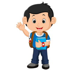 School boy cartoon walking