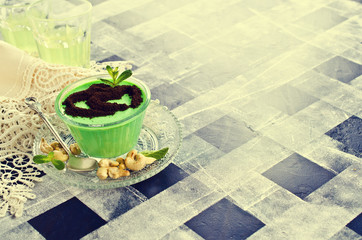 Green panna cotta