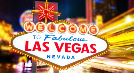 Papier Peint photo Lavable Las Vegas Bienvenue à la fabuleuse enseigne au néon de Las Vegas Nevada USA